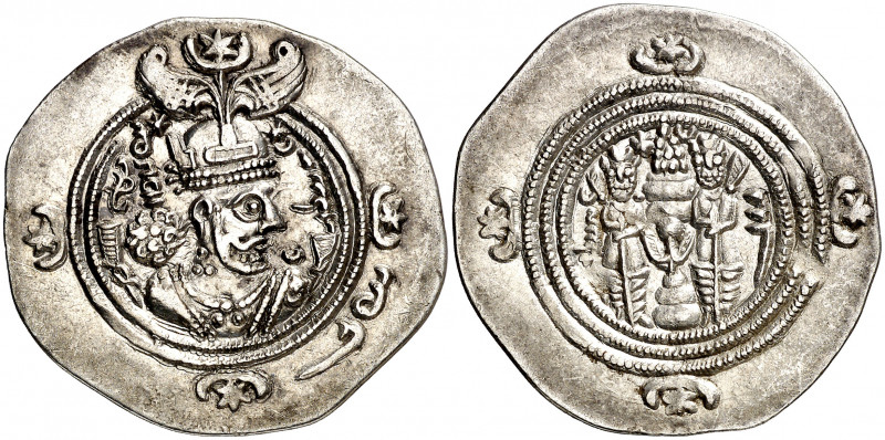 Imperio Sasánida. Año 24 (614 d.C.). Khusru II. AB (Abrashahr). Dracma. (Mitchin...