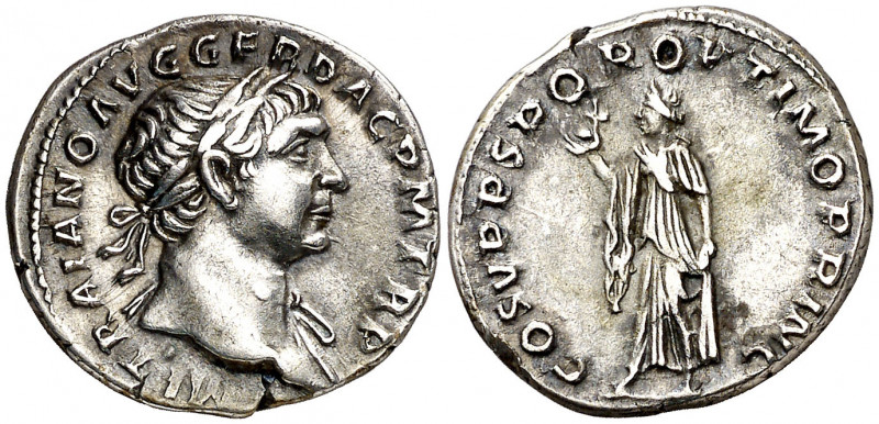 (107 d.C.). Trajano. Denario. (Spink 3127) (S. 84) (RIC. 127). Ex Áureo 04/03/19...
