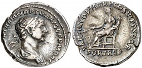 (116 d.C.). Trajano. Denario. (Spink 3139 var) (S. 150a) (RIC. 315). 2,88 g. MBC.