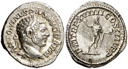 (215 d.C.). Caracalla. Denario. (Spink 6839) (S. 288) (RIC. 264a). 3,24 g. MBC.