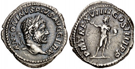 (215 d.C.). Caracalla. Denario. (Spink 6839) (S. 288) (RIC. 264a). 3,24 g. MBC+.