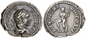 (205 d.C.). Caracalla. Denario. (Spink 6858) (S. 420a) (RIC. 80b). 3,30 g. MBC+.