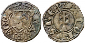 Jaume II (1291-1327). Zaragoza. Dinero jaqués. (Cru.V.S. 364) (Cru.C.G. 2182). En la parte inferior del vestido, una estrellita a cada extremo del ves...