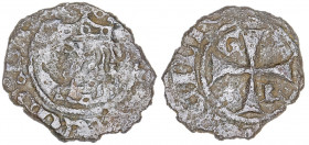 Frederic IV de Sicília (1355-1377). Sicília. Diner. (Cru.V.S. 666) (Cru.C.G. 2648b) (MIR. 204). Leyendas poco visibles. 0,65 g. BC+/MBC-.