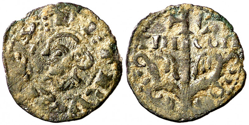 Pedro, el de Huesca (1094-1104). Jaca. Óbolo. (Cru.V.S. 214). Rara. 0,41 g. MBC-...