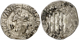 1529. Carlos I. Perpinyà. 1 sou. (AC. 14) (Cru.C.G. 3804a). Oxidaciones. Fecha perfecta. Rara. 2,79 g. (MBC).