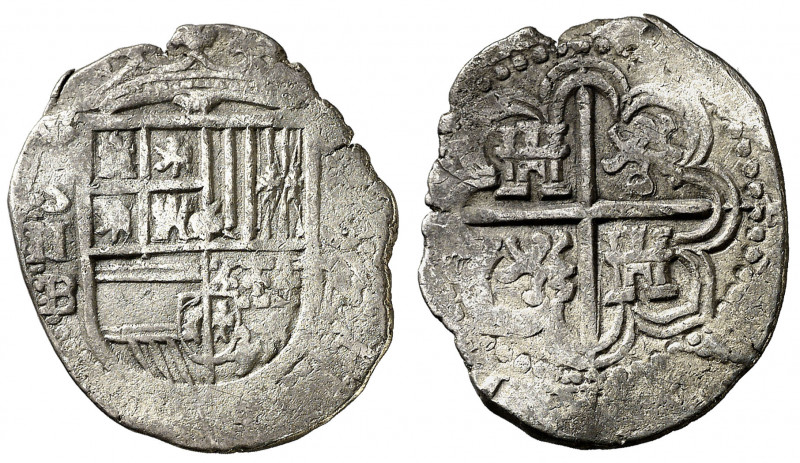 1597. Felipe II. Sevilla. B. 2 reales. (AC. 424). Flor de lis de las armas de Bo...