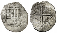 1597. Felipe II. Sevilla. B. 2 reales. (AC. 424). Flor de lis de las armas de Borgoña en distinta posición. Escasa. 6,56 g. MBC.