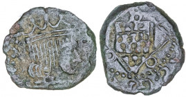 s/d. Felipe III. Girona. 1 diner. (AC. 34) (Cru.C.G. 3738 var). CIVITA. Escasa. 0,54 g. BC+/MBC-.