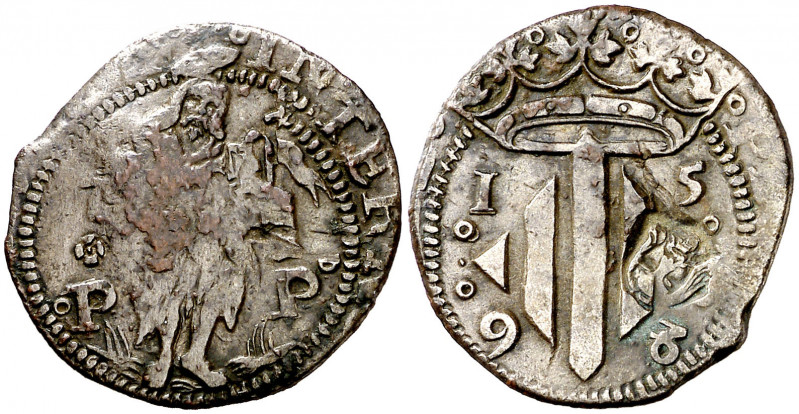 1598. Felipe III. Perpinyà. Doble sou. (AC. 51) (Cru.C.G. 3806a). Contramarca: c...