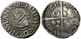 1611. Felipe III. Barcelona. 1/2 croat. (AC. 369) (Cru.C.G. 4341c). La cruz del reverso corta la leyenda. Buen ejemplar. Pátina oscura. Escasa así. 1,...