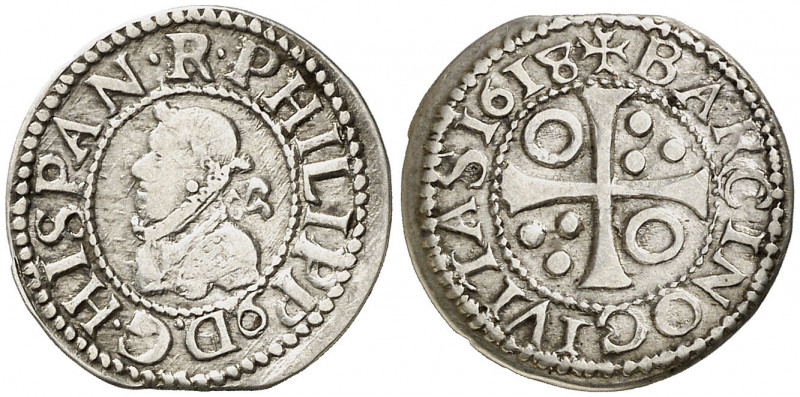 1618. Felipe III. Barcelona. 1/2 croat. (AC. 383) (Cru.C.G. 4342m). Ex Áureo & C...