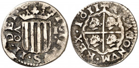 1611. Felipe III. Zaragoza. 1 real. (AC. 575) (Cru.C.G. 4405). 2,90 g. MBC-.