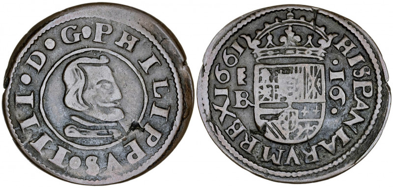 1661. Felipe IV. Segovia. BR. 16 maravedís. (AC. 487). El 6 del valor tumbado. 3...