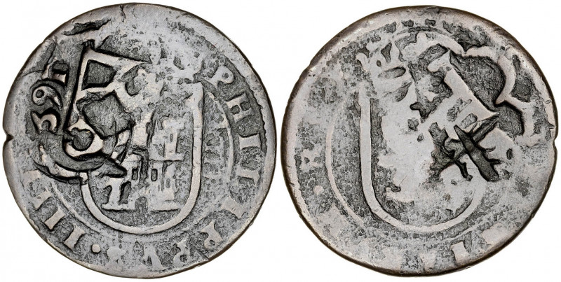 165(9). Felipe IV. (AC. 523) (J.S. pág. 344-362). Resello de valor IIII sobre 8 ...