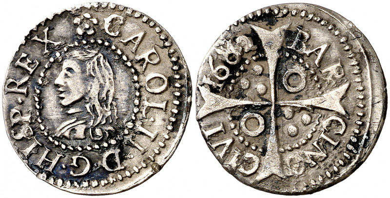 1682. Carlos II. Barcelona. 1 croat. (AC. 209) (Cru.C.G. 4904k). Oxidaciones. 2,...