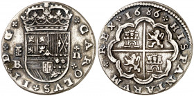 1686. Carlos II. Segovia. BR. 2 reales. (AC. 448). Canto limado. 5,40 g. (MBC+).
