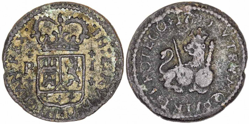 1720. Felipe V. Barcelona. 1 maravedí. (AC. 45). 1,88 g. BC+/MBC-.