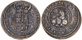 1719. Felipe V. Barcelona. 2 maravedís. (AC. 53). 4,30 g. MBC.