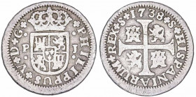 1738. Felipe V. Sevilla. PJ. 1/2 real. (AC. 345). Rayita. 1,28 g. BC-/BC.