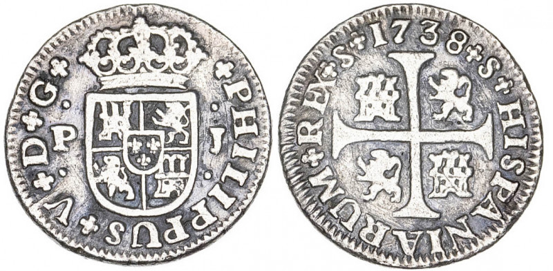 1738. Felipe V. Sevilla. PJ. 1/2 real. (AC. 345). Rayitas. 1,32 g. BC+.