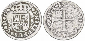 1738. Felipe V. Sevilla. PJ. 1/2 real. (AC. 345). 1,32 g. MBC-.
