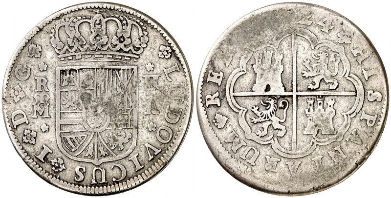 (17)24. Luis I. Madrid. A. 2 reales. (Barrera falta). Falsa de época en plata ba...