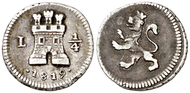 1819. Fernando VII. Lima. 1/4 de real. (AC. 270). 0,77 g. MBC-.