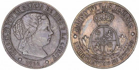 1866. Isabel II. Barcelona. OM. 1/2 céntimo de escudo (AC. 199). 1,20 g. MBC+.