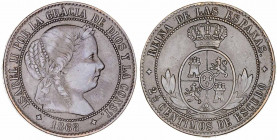 1868. Isabel II. Jubia. OM. 2 1/2 céntimos de escudo. (AC. 237). 6,44 g. MBC+.