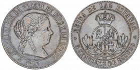1866. Isabel II. Segovia. OM. 5 céntimos de escudo. (AC. 258). 12,34 g. MBC-.