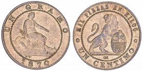 1870. Gobierno Provisional. Barcelona. OM. 1 céntimo. (AC. 3). Brillo original. 1,01 g. EBC+.