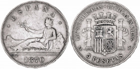 1870*1870. Gobierno Provisional. SNM. 5 pesetas. (AC. 39). Golpecitos. 24,84 g. BC.
