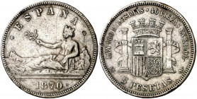 1870*1870. Gobierno Provisional. SNM. 5 pesetas. (AC. 39). 24,96 g. MBC-/MBC.