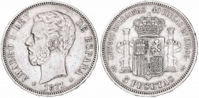 1871*1871. Amadeo I. SDM. 5 pesetas. (AC. 1). 25 g. BC/BC+.