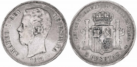 1871*-874. Amadeo I. DEM. 5 pesetas. (AC. 5). 24,56 g. BC.