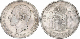 1884*-884. Alfonso XII. MSM. 5 pesetas. (AC. 57). 24,61 g. BC.