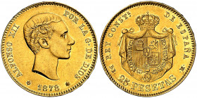 1878*1878. Alfonso XII. DEM. 25 pesetas. (AC. 70). Defecto de acuñación en reverso. 8,04 g. EBC-.