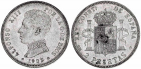 1905*1905. Alfonso XIII. SMV. 2 pesetas. (AC. 88). Brillo original. 10 g. EBC/EBC-.