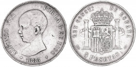 1888*--88. Alfonso XIII. MPM. 5 pesetas. (AC. 92). 24,53 g. BC/BC+.