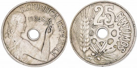 1934. II República. 25 céntimos. (AC. 13). 6,93 g. MBC+.