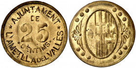 L'Ametlla del Vallès. 25 céntimos. (AC. 1). Bella. Escasa así. 1,84 g. EBC-.