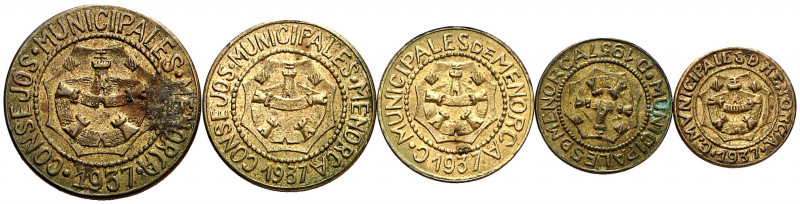 Menorca (Baleares). 5, 10, 25 céntimos, 1 y 2,50 pesetas. (AC. 20 a 24). Serie c...