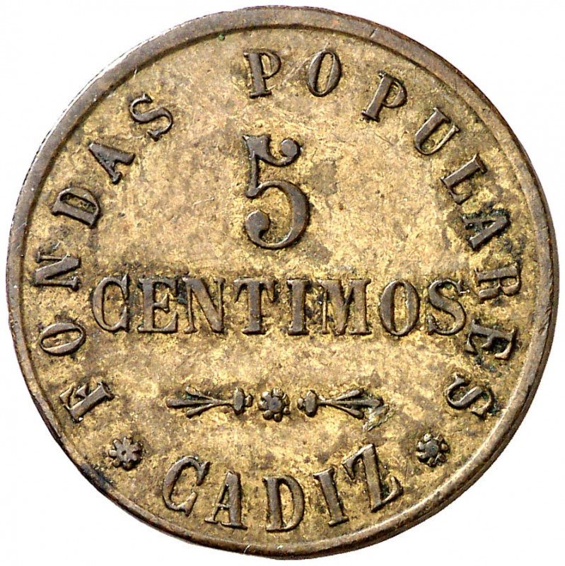 Cádiz. Fondas Populares. 5 céntimos. 3,21 g. MBC+.