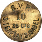 Santa Teresa y Santa Isabel. S. V. P. 10 (San Vicente de Paúl). 35 céntimos. 7,71 g. MBC+.
