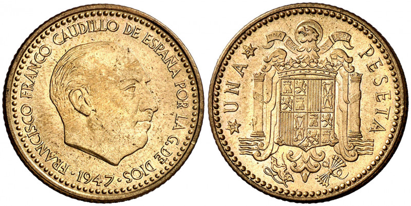 1947*E51. Franco. 1 peseta. (AC. 152). II Exposición Nacional de Numismática. Ra...