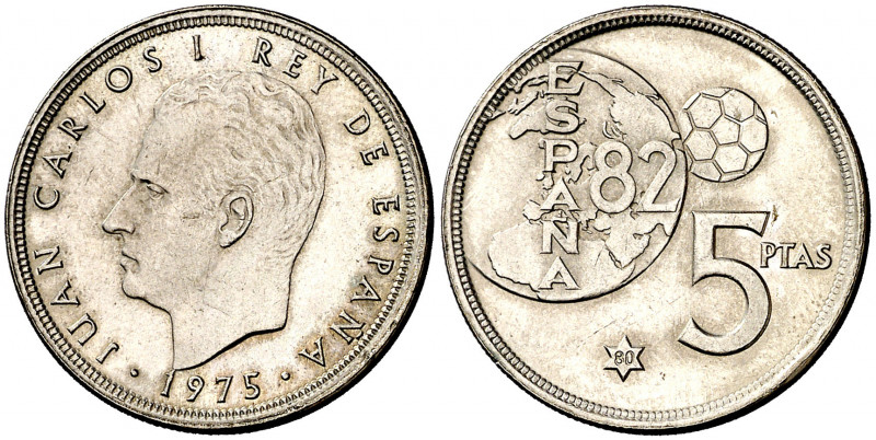 1975*80. Juan Carlos I. 5 pesetas. (AC. 40). Error del Mundial. 5,73 g. EBC+.