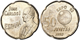 1990. Juan Carlos I. 50 pesetas. (AC. 111). Error del pantógrafo. 5,55 g. EBC-.