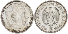 Alemania. 1936. F (Stuttgart). 5 marcos. (Kr. 86). AG. 13,88 g. EBC+.