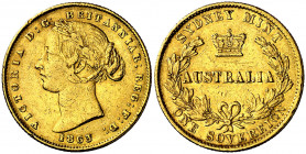 Australia. 1863. Victoria. Sydney. 1 libra. (Fr. 10) (Kr. 4). Sirvió como joya. AU. 7,95 g. BC+/MBC-.